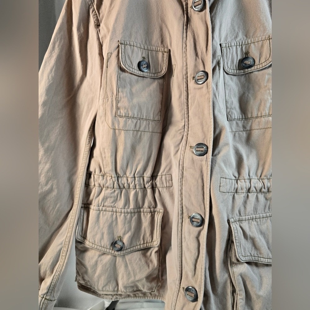 Ann Taylor LOFT Womens XL Tan Khaki Utility Field Jacket Button Front Drawstring - Picture 5 of 10